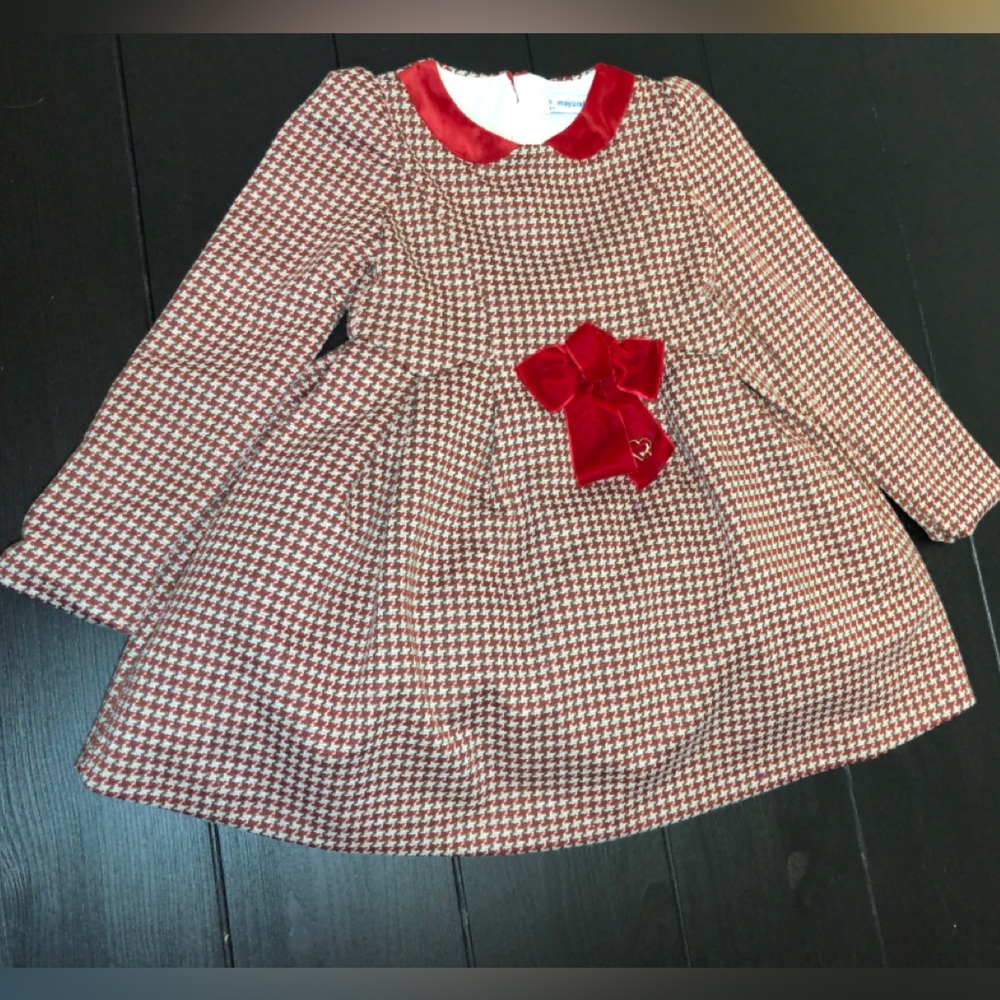 Mayoral Red and Brown Houndstooth Dress